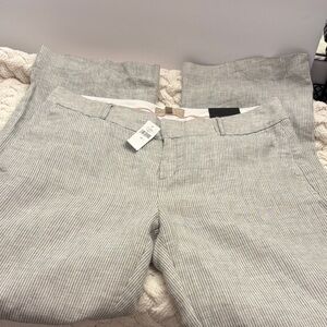 Banana Republic Gray Linen Striped Trousers